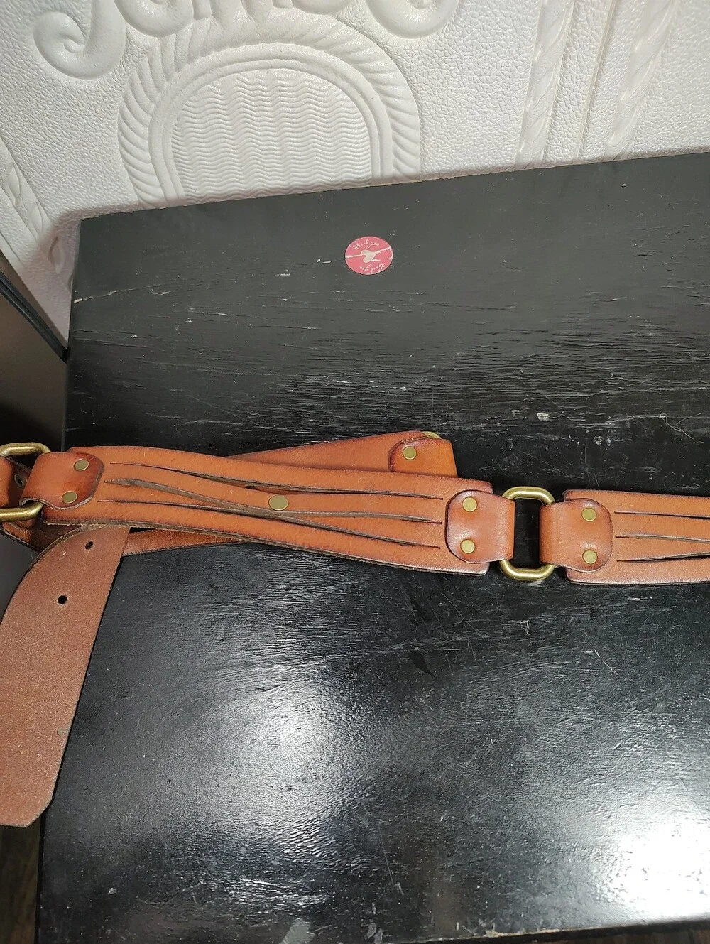 Fossil Women's  Tan/Brown Leather Connector Belt with Brass-Tone Buckle Size L